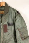 1950s, estimated size 40–42, U.S. Air Force B-15D flight jacket, modified with shearling, includes patches, used