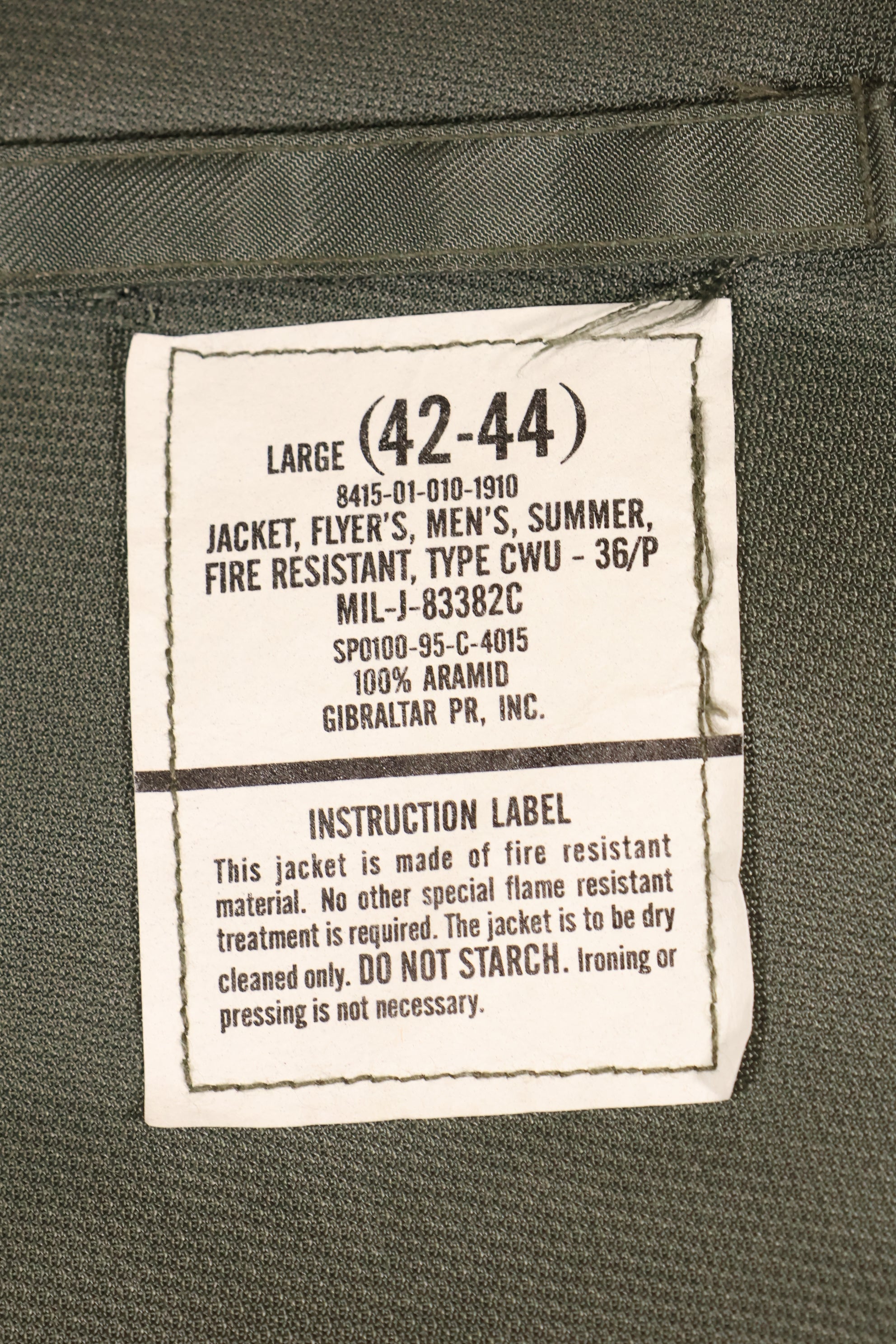 1995年契約　LARGE（42-44）　アメリカ軍　CWU-36P　フライトジャケット　ライトゾーン　中古品
