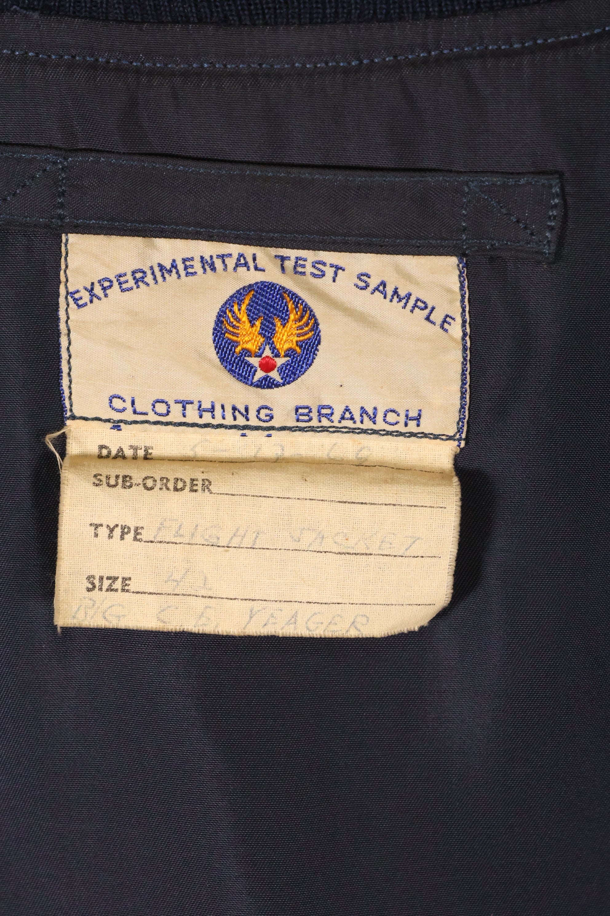 1969年　チャック・イエーガー空軍少将　テストサンプルブランチ製　フライトジャケット　徽章なし