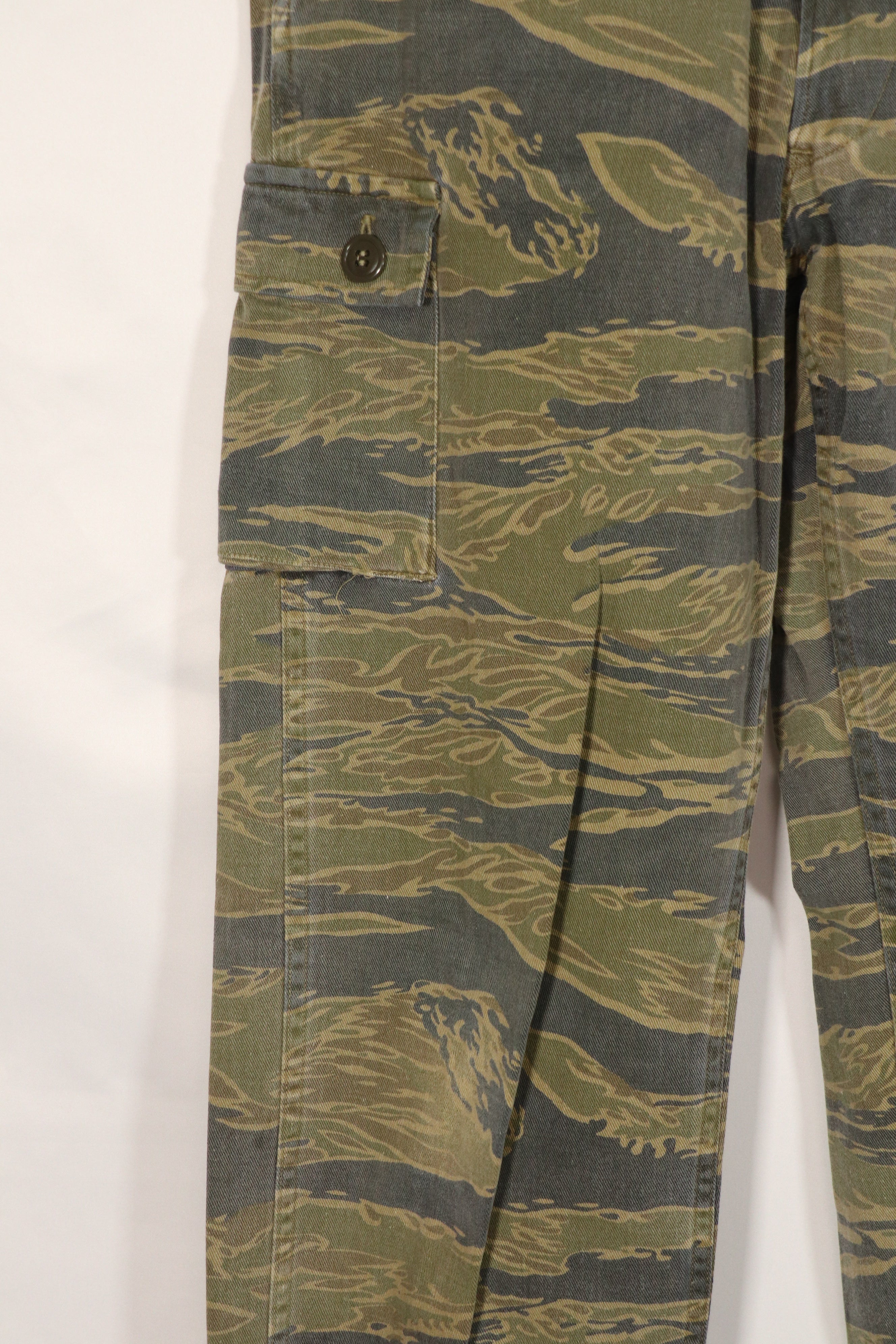 Replica Gold Tiger Stripe Pants made by MASH Osaka, US cut, faded, used.