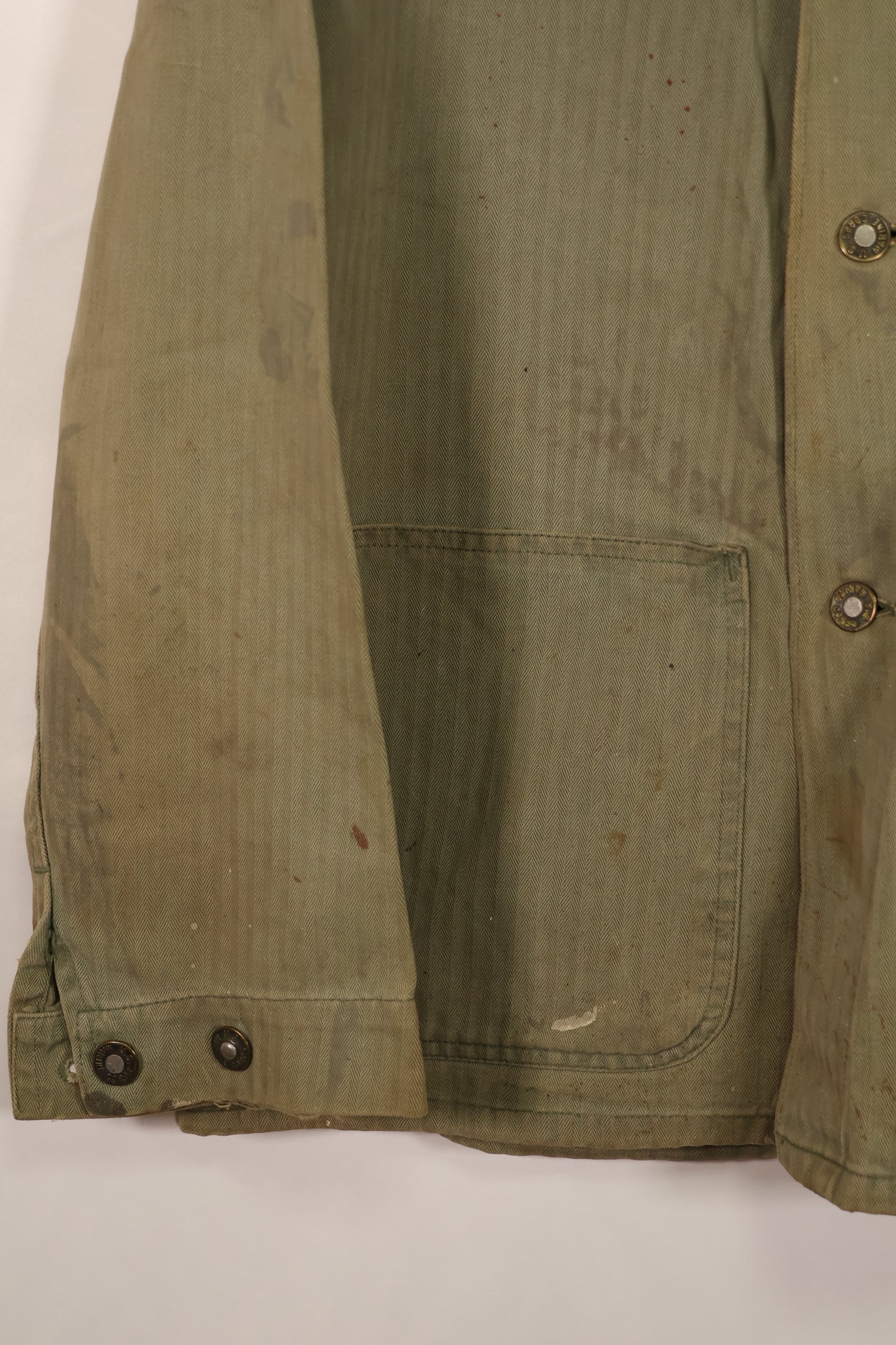 実物　WWII アメリカ海兵隊　USMC　P41　HBTジャケット　レアボタン付　中古品