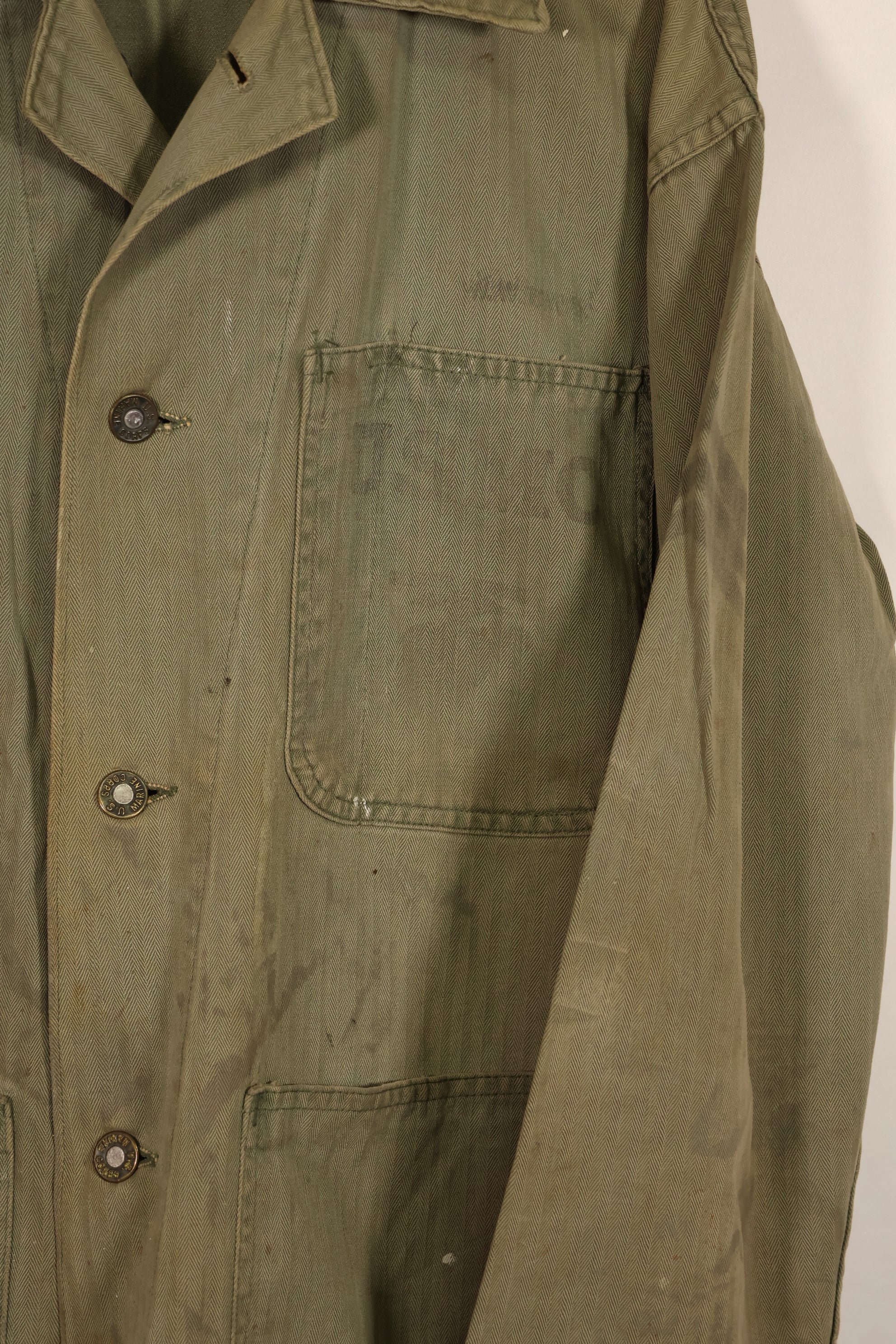 実物　WWII アメリカ海兵隊　USMC　P41　HBTジャケット　レアボタン付　中古品