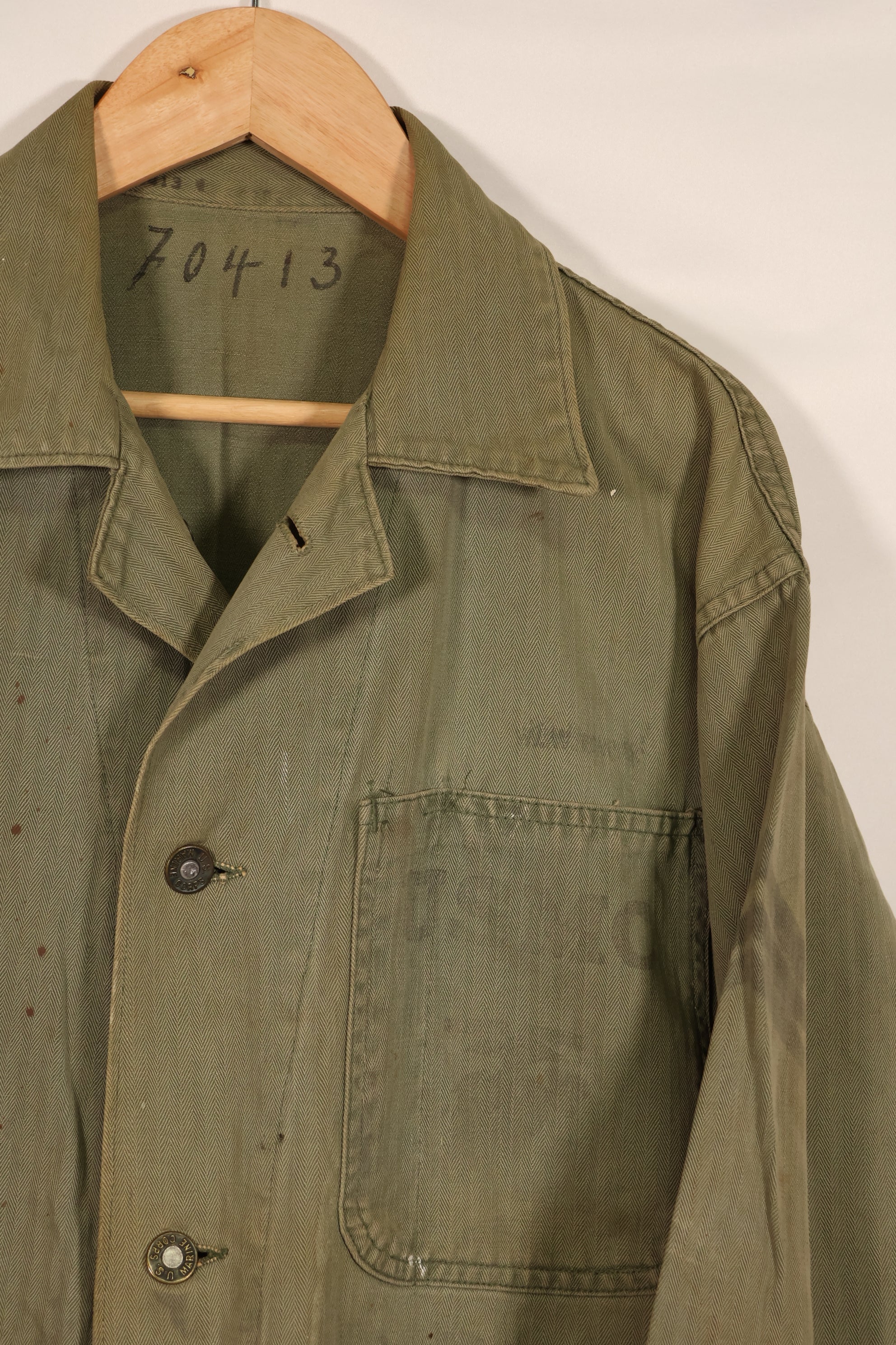 実物　WWII アメリカ海兵隊　USMC　P41　HBTジャケット　レアボタン付　中古品