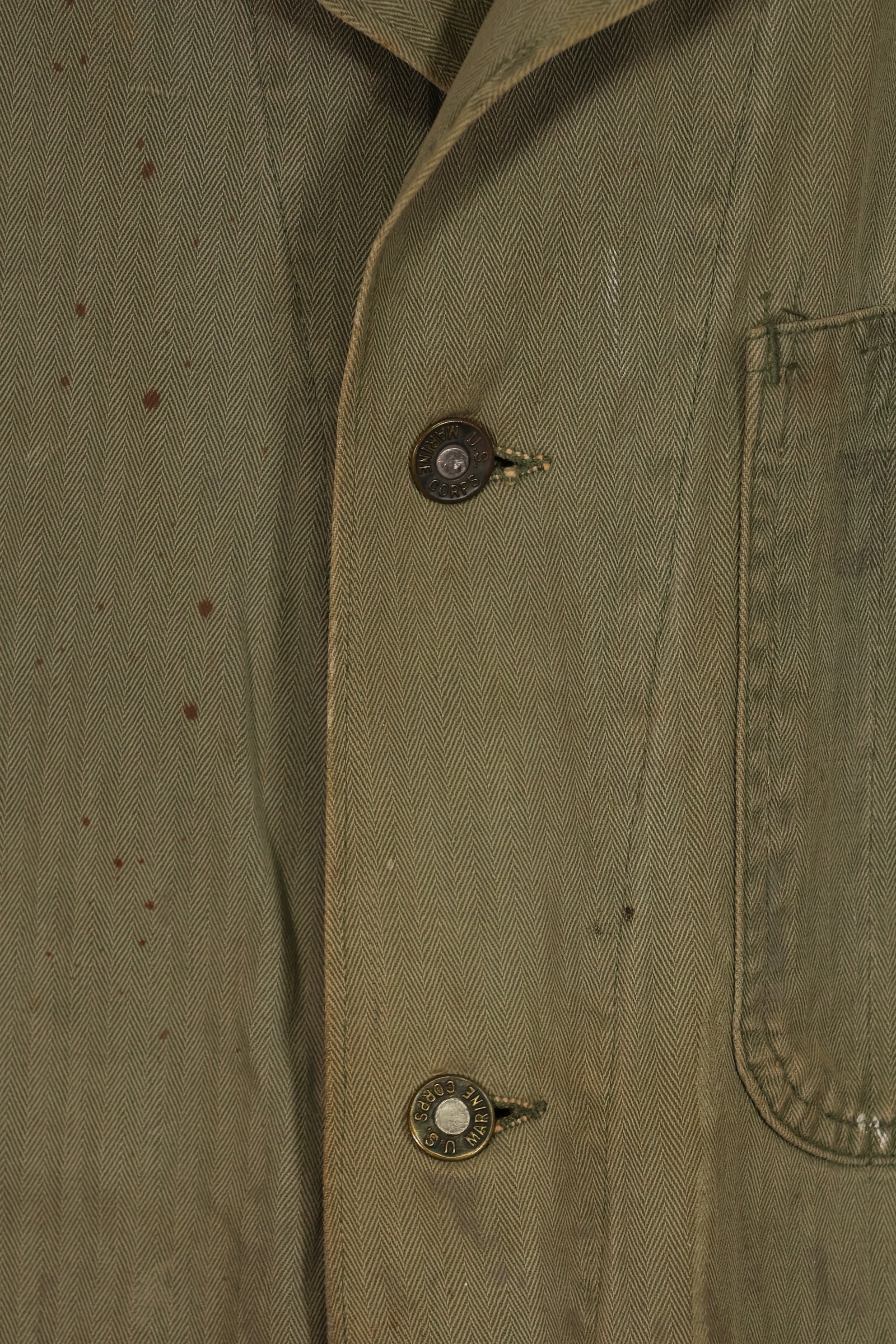 実物　WWII アメリカ海兵隊　USMC　P41　HBTジャケット　レアボタン付　中古品