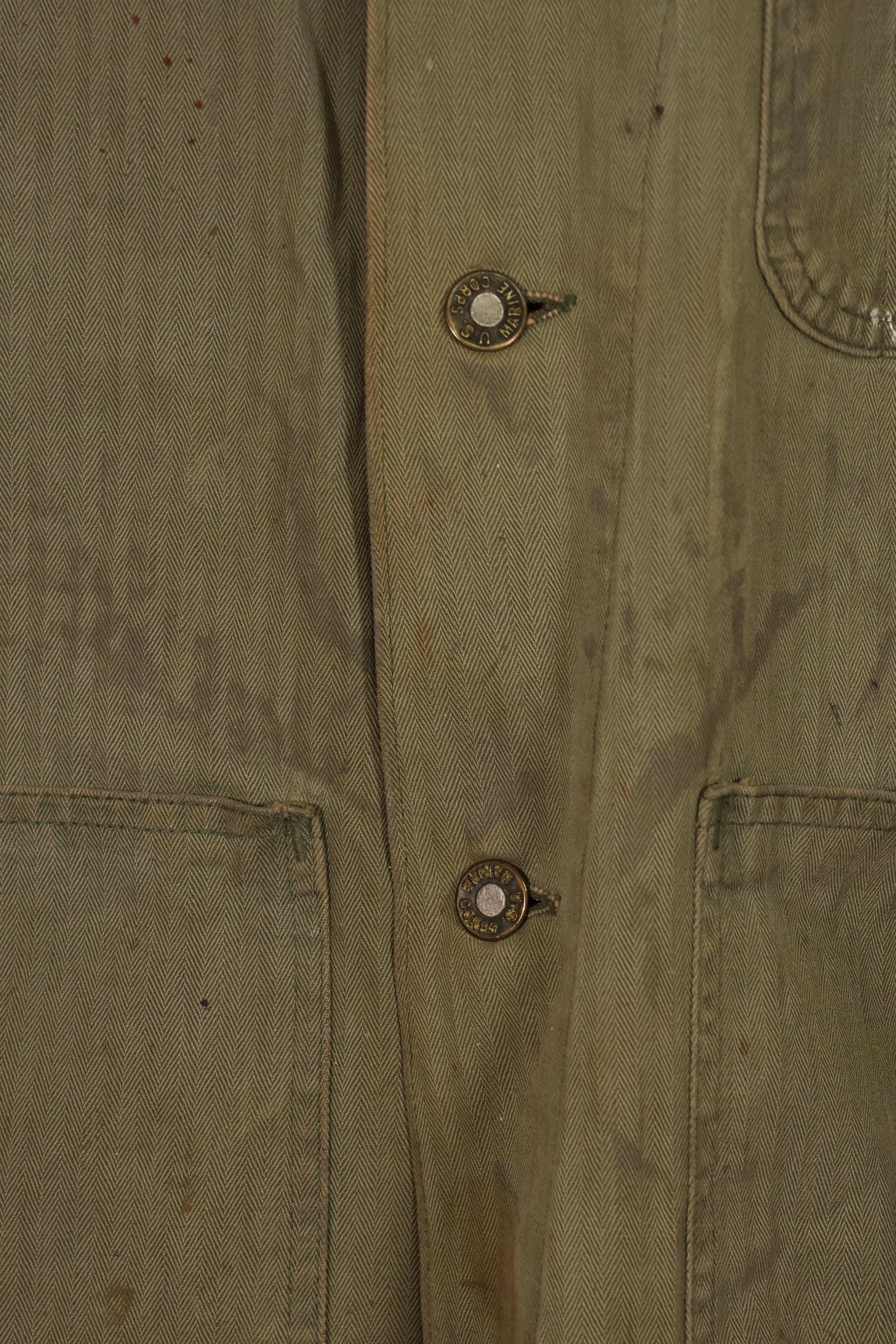 実物　WWII アメリカ海兵隊　USMC　P41　HBTジャケット　レアボタン付　中古品