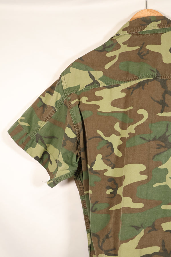 推定1966~67年契約　推定 S-L　初期プリント　ノンリップ　ERDL リーフ迷彩ジャケット　半袖　中古品