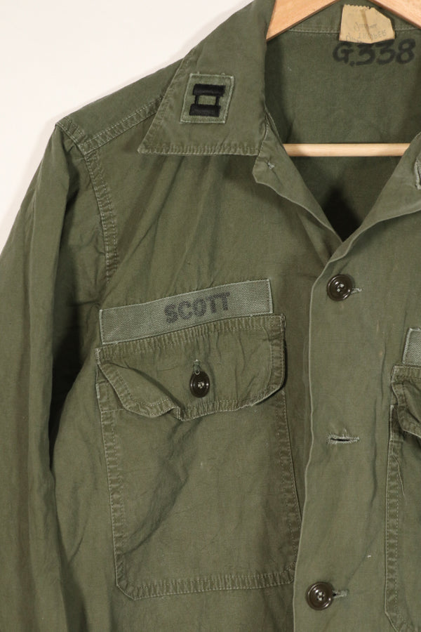 Real U.S. Army OG-107 PX utility shirt made by Poplin, used, patch retrofitted.