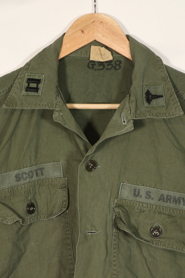 Real U.S. Army OG-107 PX utility shirt made by Poplin, used, patch retrofitted.