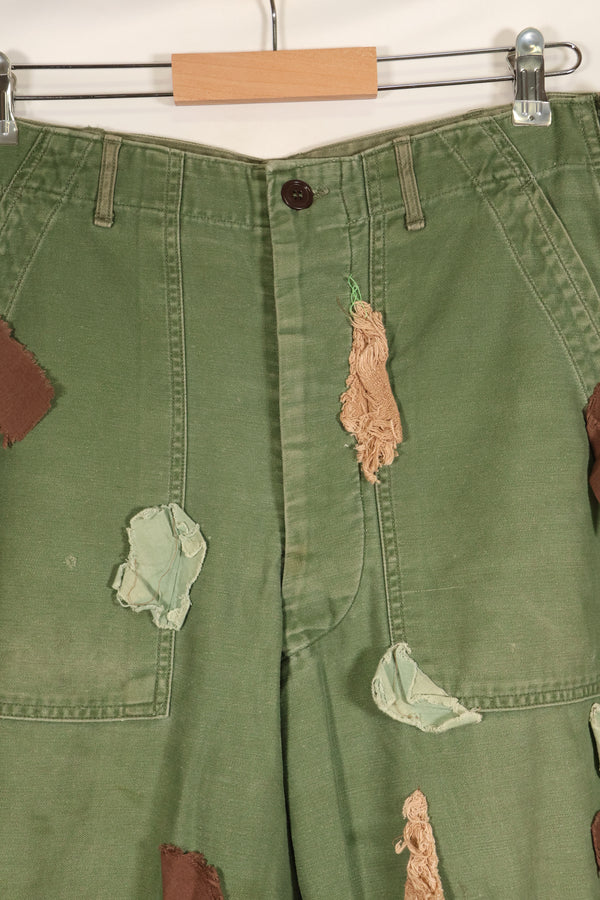 Early 1960s MEDIUM OG-107 Utility Pants, Type I Baker Pants, with camouflage, modified for sniper use