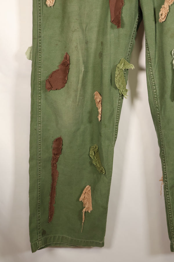Early 1960s MEDIUM OG-107 Utility Pants, Type I Baker Pants, with camouflage, modified for sniper use