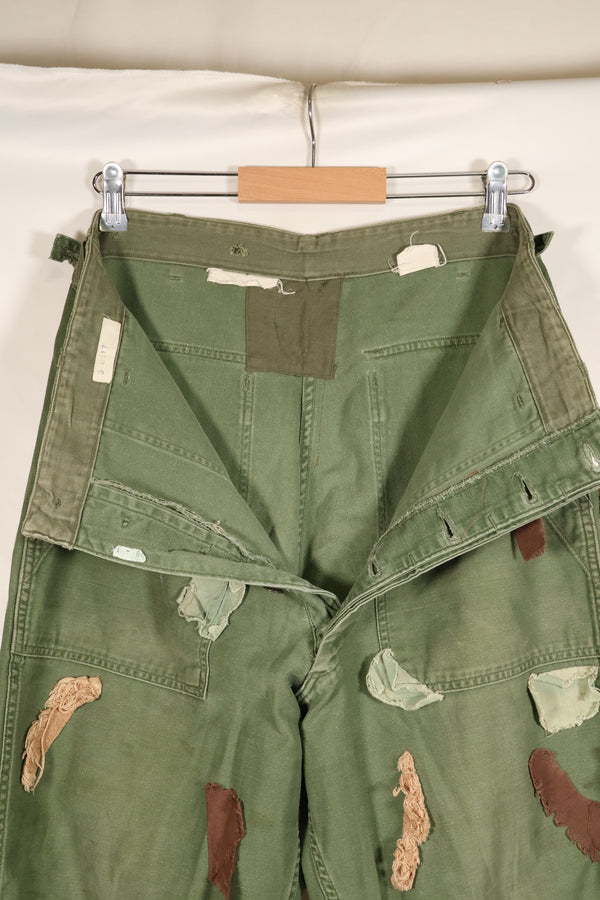 Early 1960s MEDIUM OG-107 Utility Pants, Type I Baker Pants, with camouflage, modified for sniper use