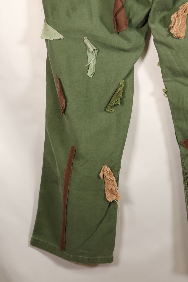 Early 1960s MEDIUM OG-107 Utility Pants, Type I Baker Pants, with camouflage, modified for sniper use