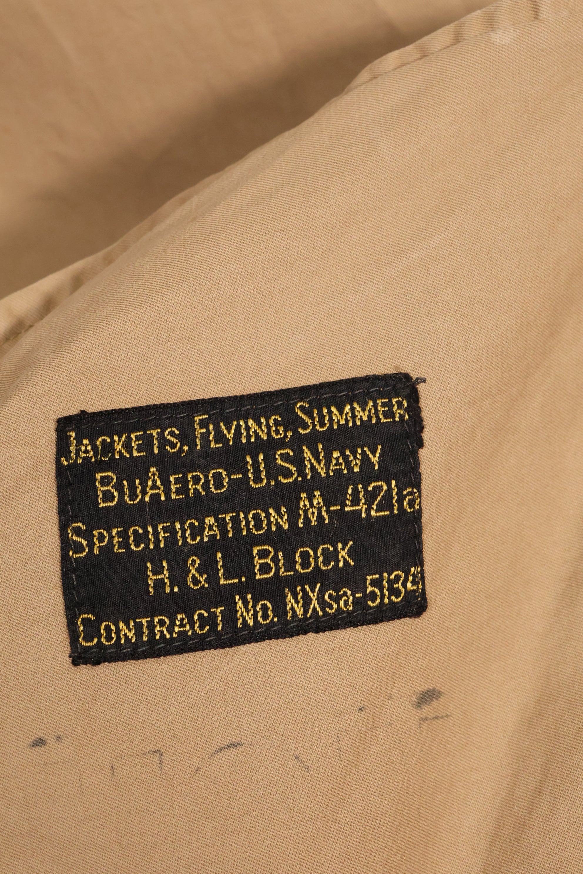 1942-43年契約　アメリカ海軍 M-421A SUMMER FLIGHT JACKET – Contract NXsa-5134 / H.&L. Block社製