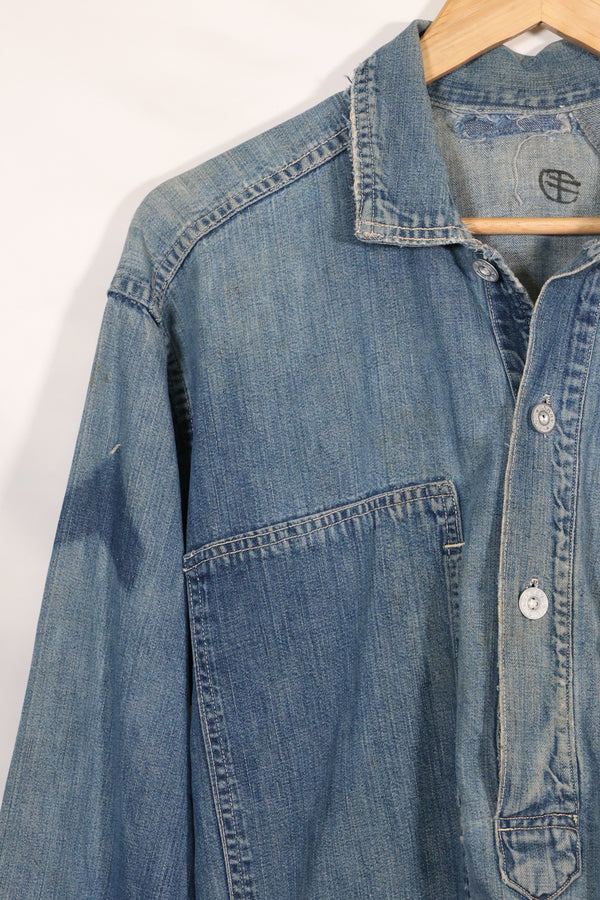 1930年代　アメリカ陸軍　デニム　プルオーバーシャツ　3ボタン　中古品