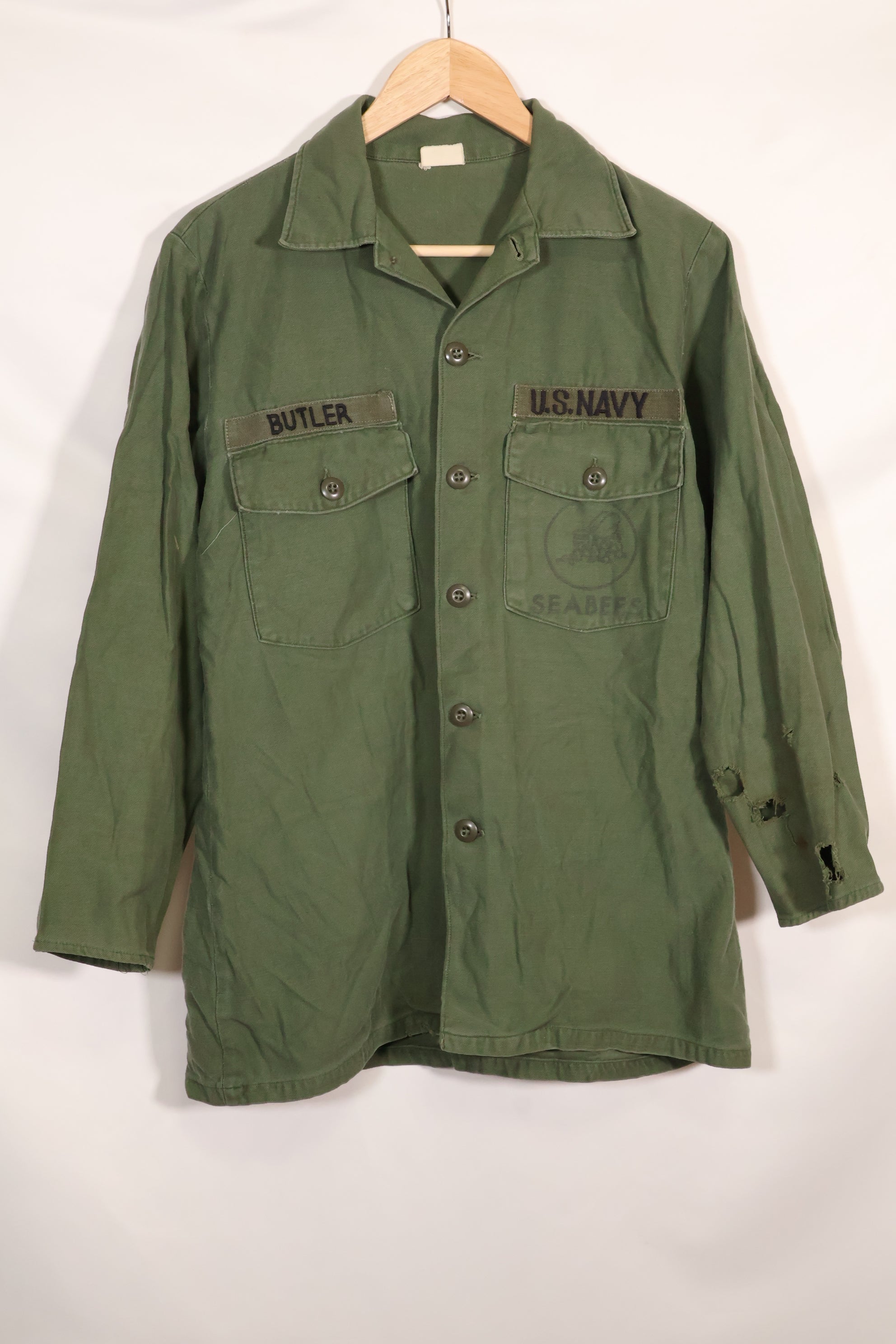 1967年契約　アメリカ海軍　OG-107 ユーティリティシャツ　工兵部隊 SEABEES　同一オーナー A