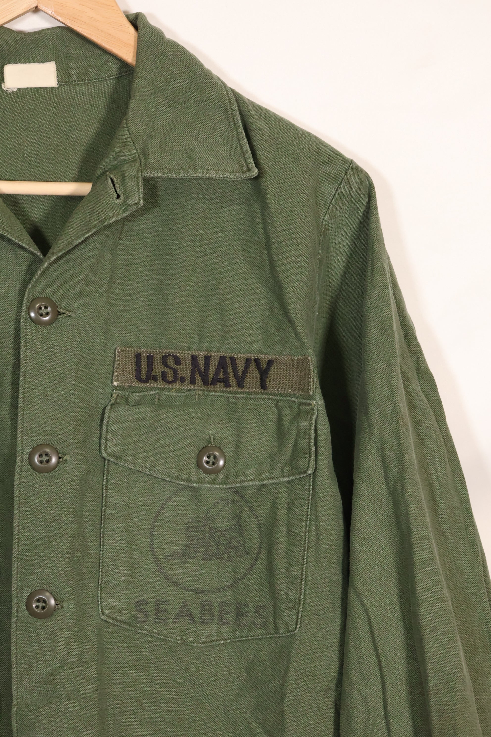 1967年契約　アメリカ海軍　OG-107 ユーティリティシャツ　工兵部隊 SEABEES　同一オーナー A