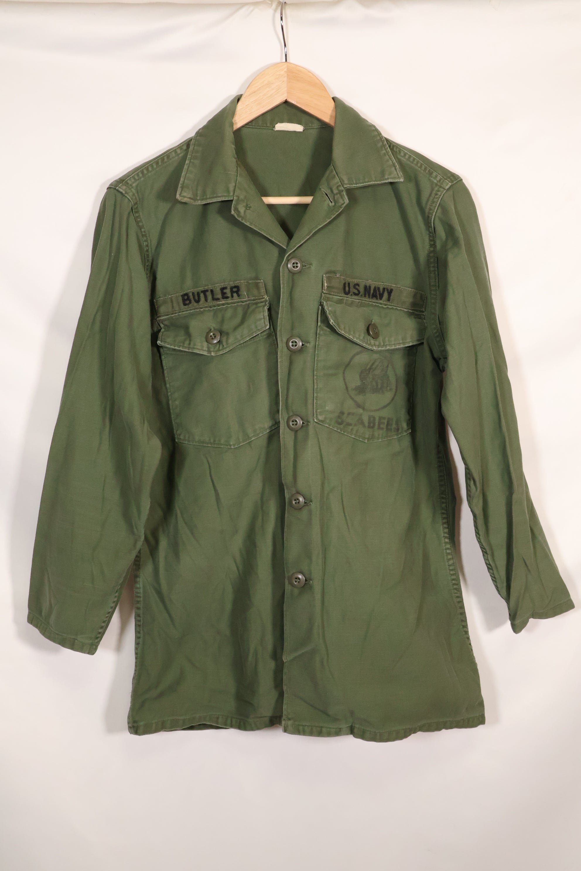 1967年契約　アメリカ海軍　OG-107 ユーティリティシャツ　工兵部隊 SEABEES　同一オーナー B