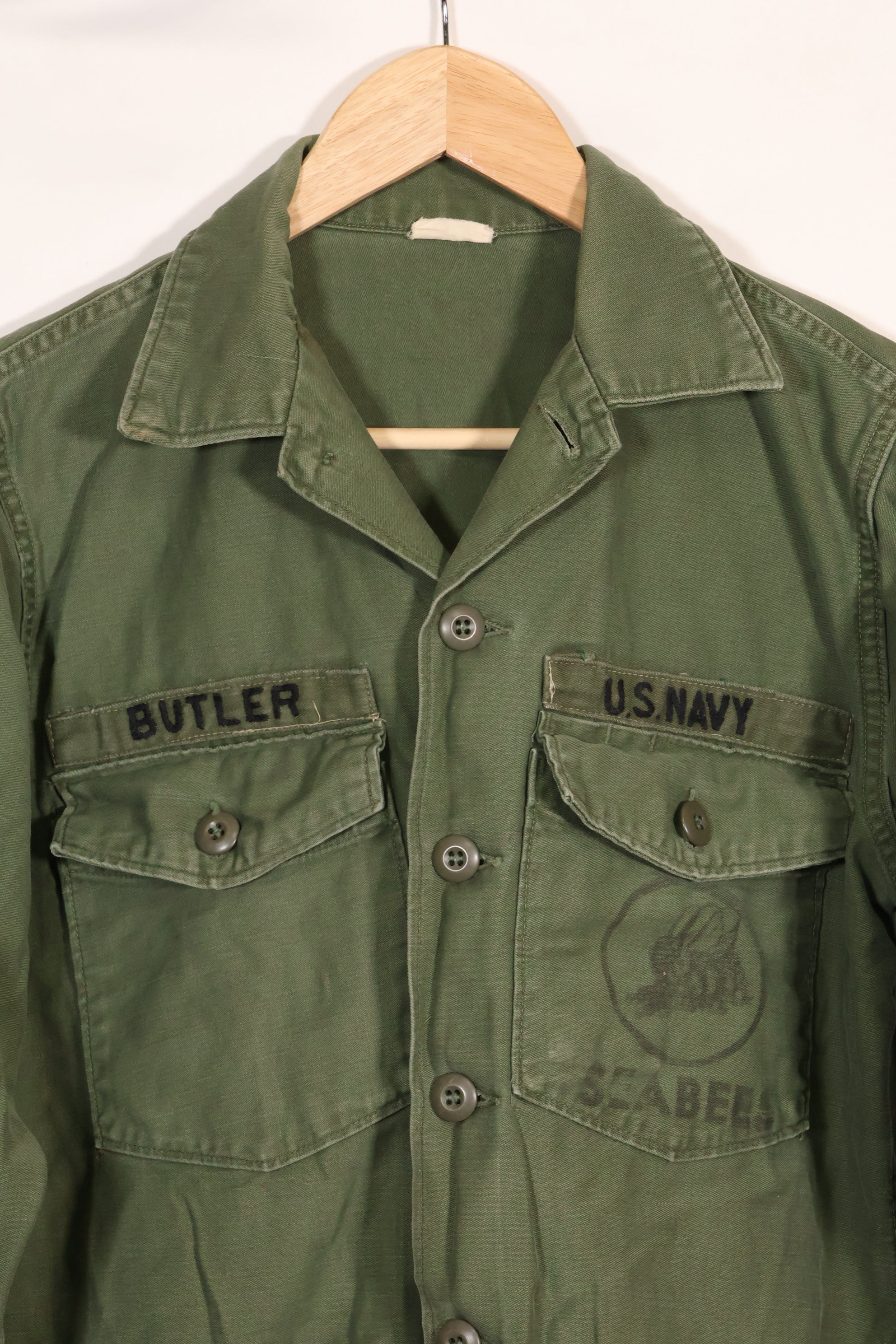 1967年契約　アメリカ海軍　OG-107 ユーティリティシャツ　工兵部隊 SEABEES　同一オーナー B