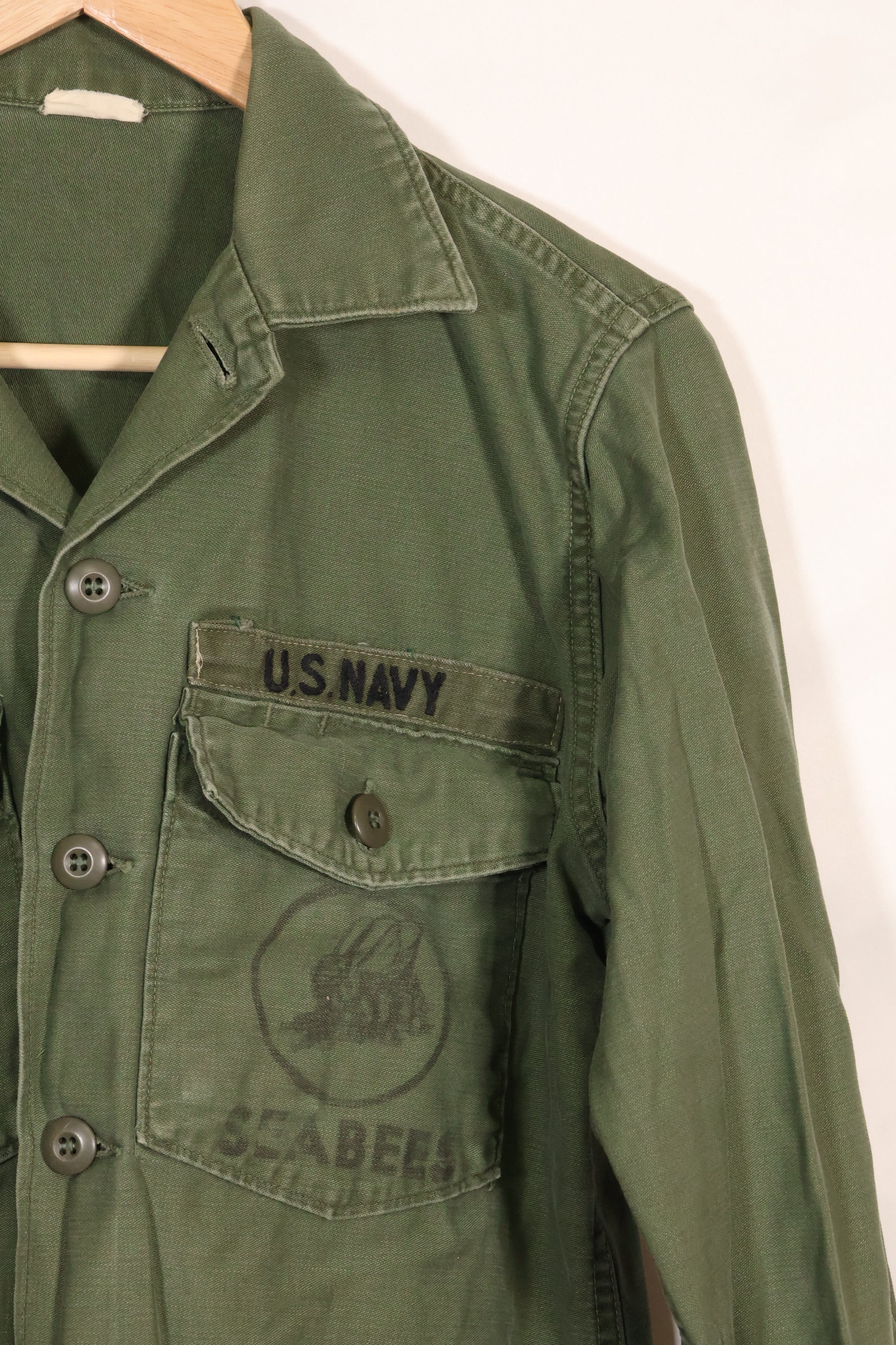 1967年契約　アメリカ海軍　OG-107 ユーティリティシャツ　工兵部隊 SEABEES　同一オーナー B