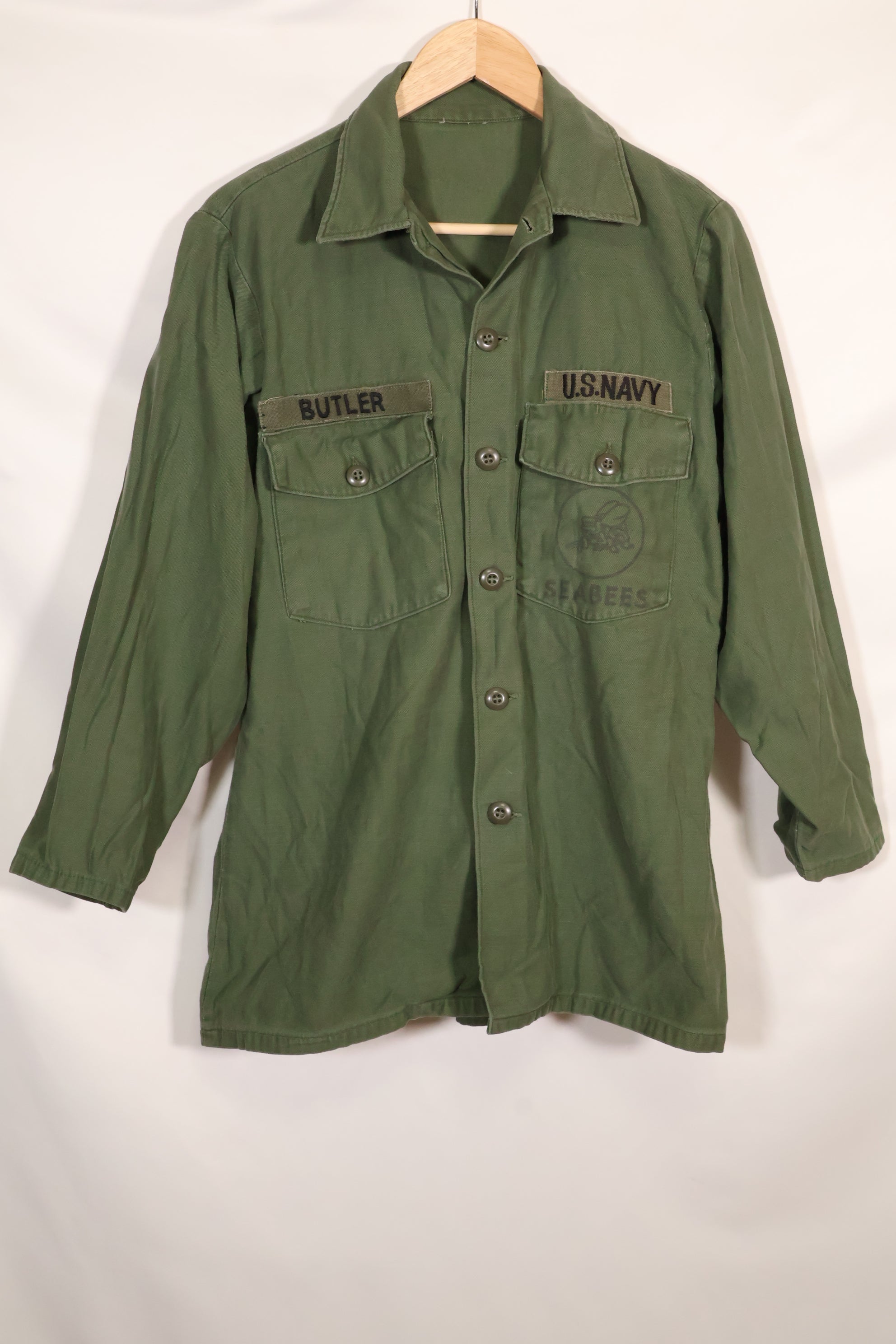 1967年契約　アメリカ海軍　OG-107 ユーティリティシャツ　工兵部隊 SEABEES　同一オーナー C