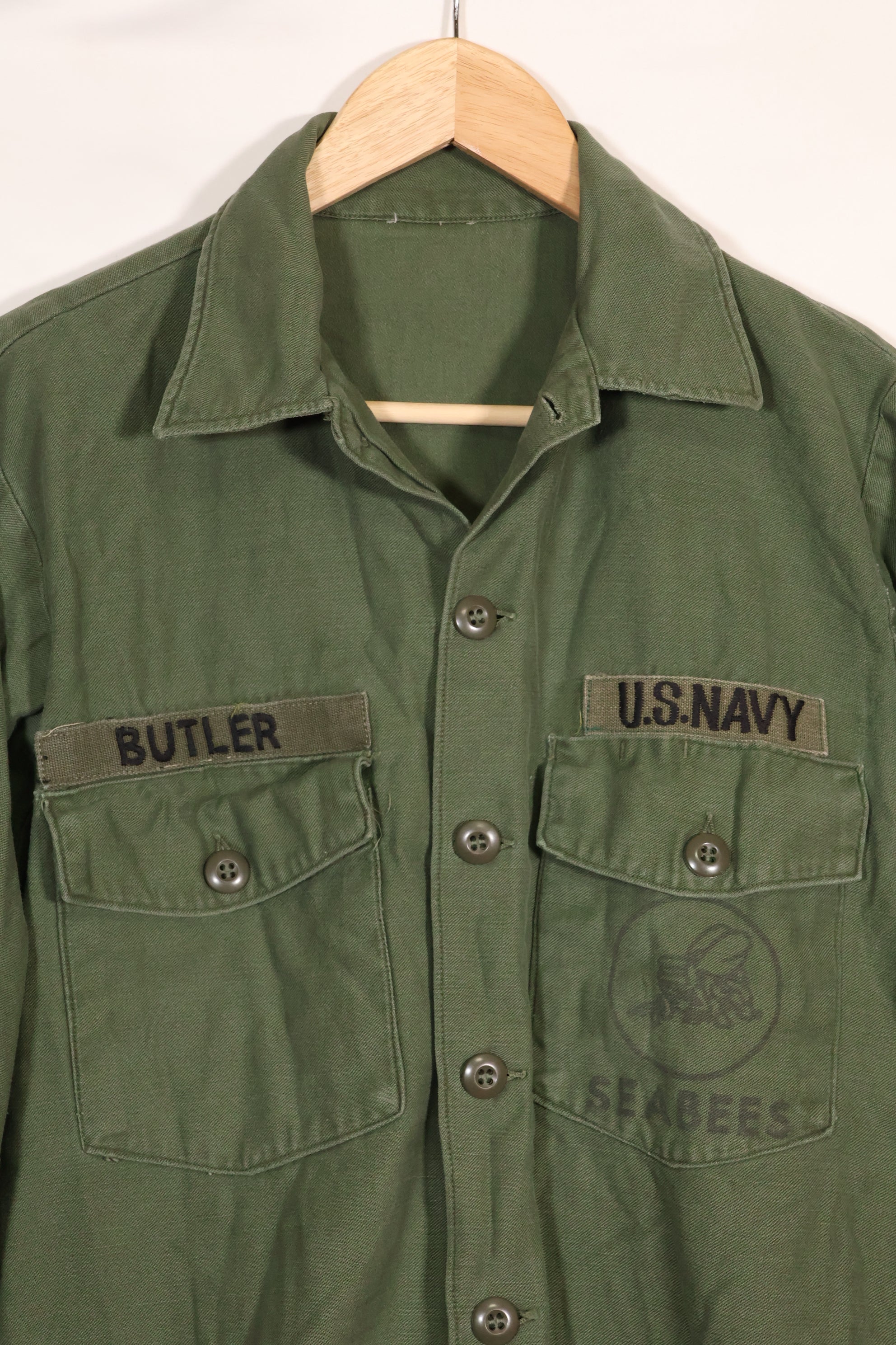 1967年契約　アメリカ海軍　OG-107 ユーティリティシャツ　工兵部隊 SEABEES　同一オーナー C