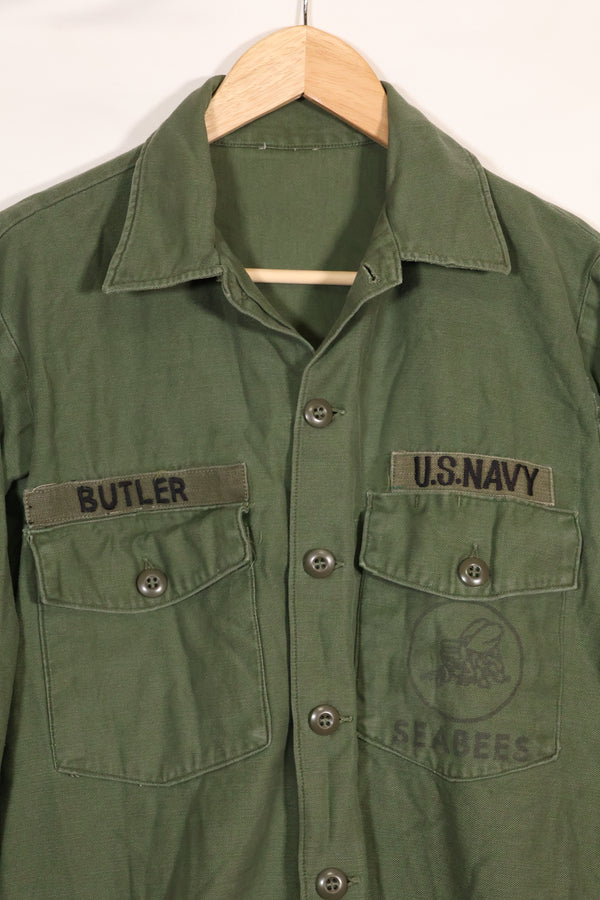 1967年契約　アメリカ海軍　OG-107 ユーティリティシャツ　工兵部隊 SEABEES　同一オーナー C