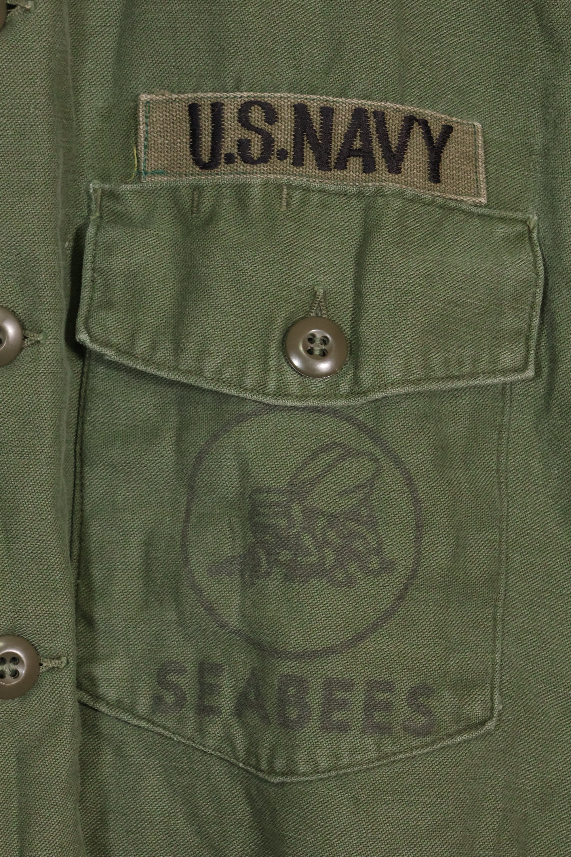1967年契約　アメリカ海軍　OG-107 ユーティリティシャツ　工兵部隊 SEABEES　同一オーナー C