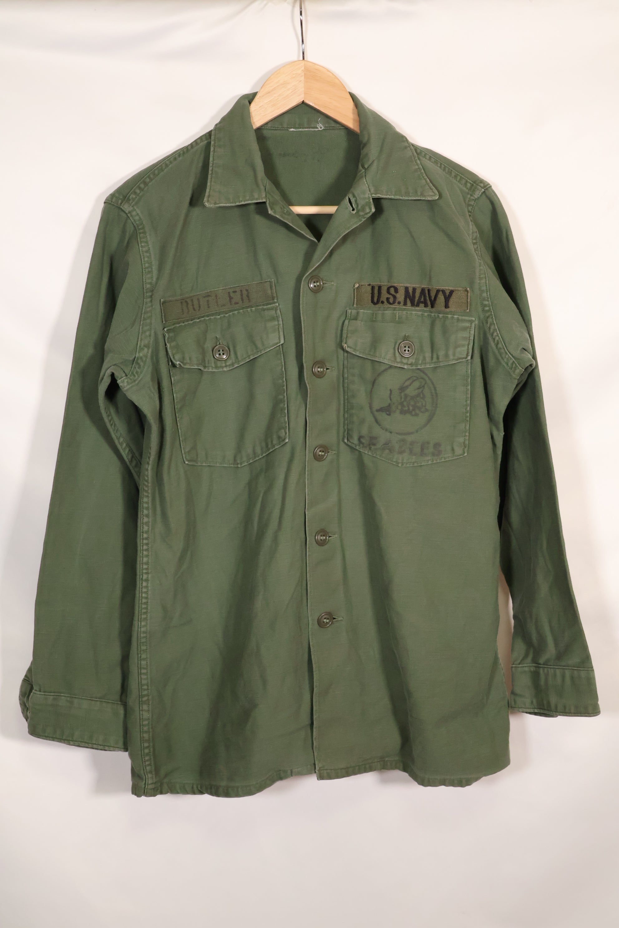 1967年契約　アメリカ海軍　OG-107 ユーティリティシャツ　工兵部隊 SEABEES　同一オーナー D