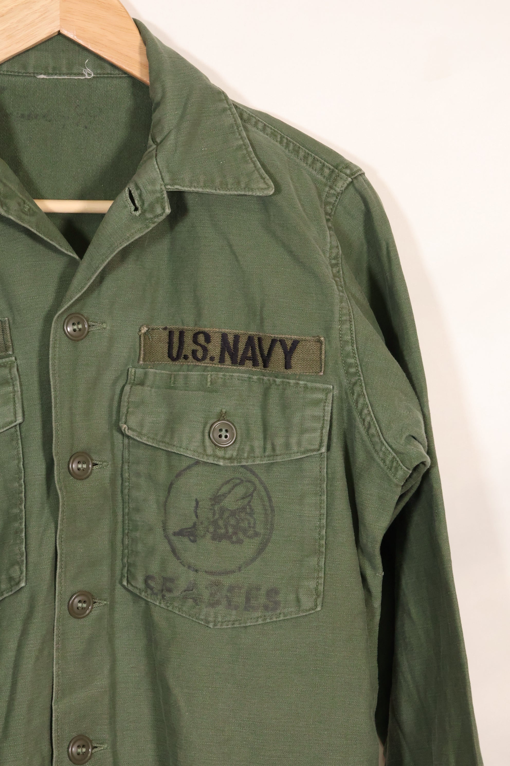 1967年契約　アメリカ海軍　OG-107 ユーティリティシャツ　工兵部隊 SEABEES　同一オーナー D