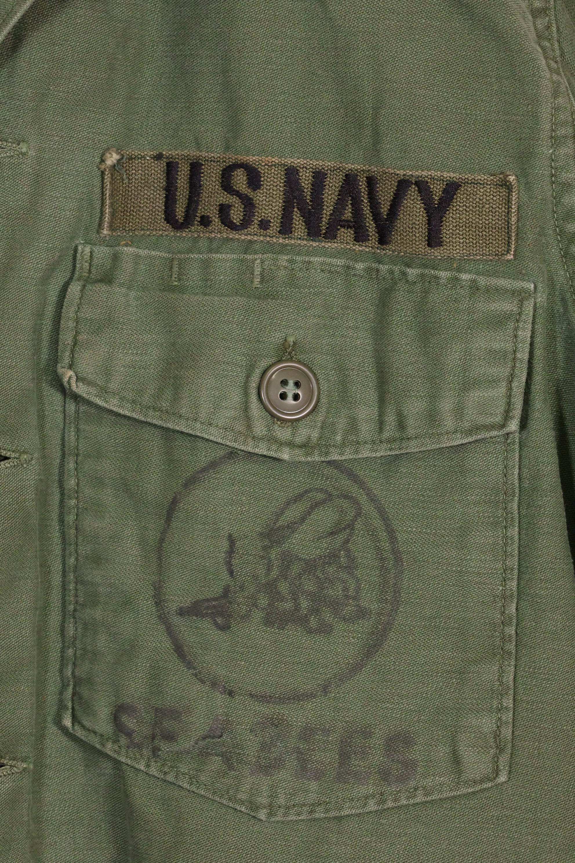 1967年契約　アメリカ海軍　OG-107 ユーティリティシャツ　工兵部隊 SEABEES　同一オーナー D