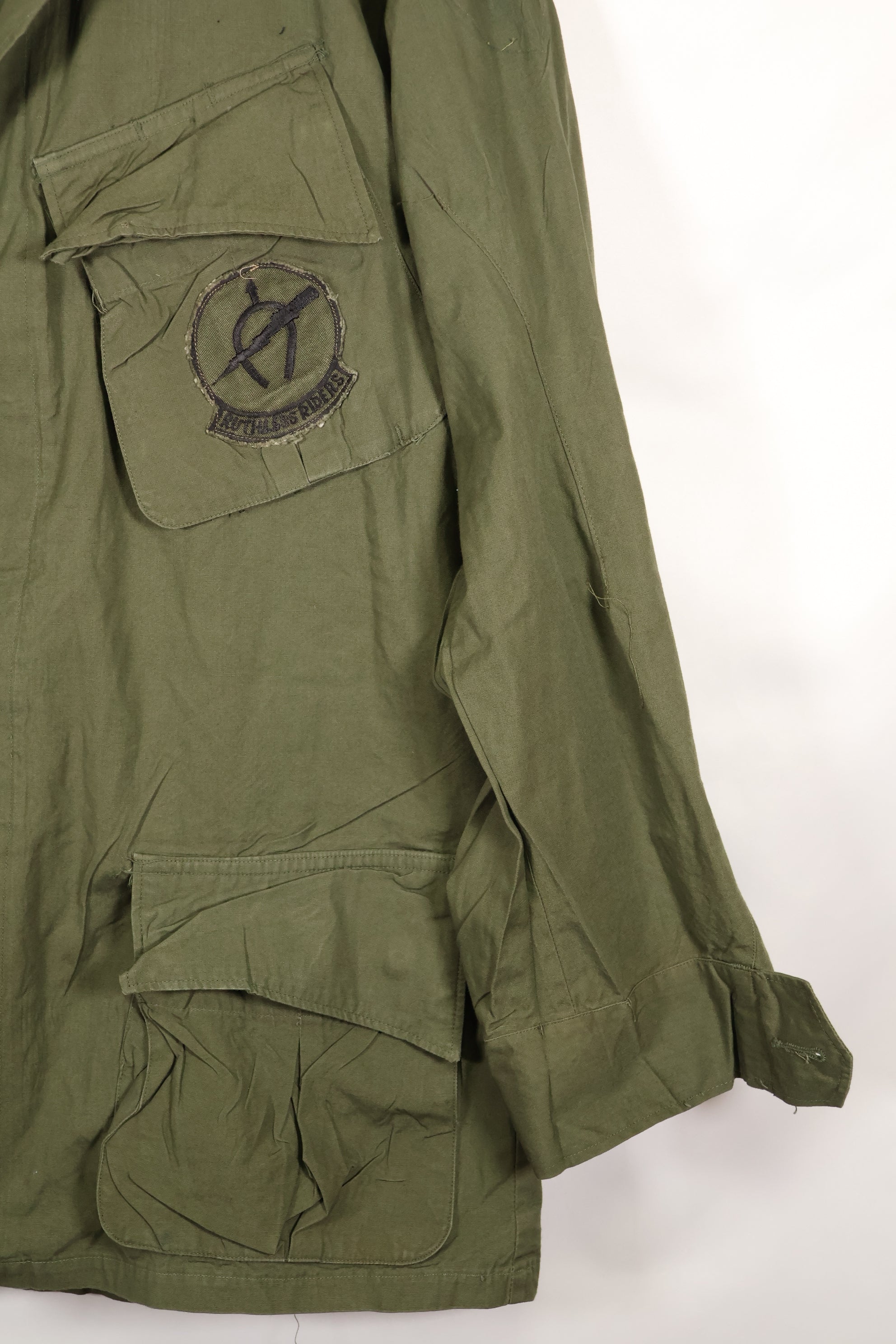 Circa 1966-67 M-R 3rd Model Jungle Fatigue Jacket with patches, good condition.