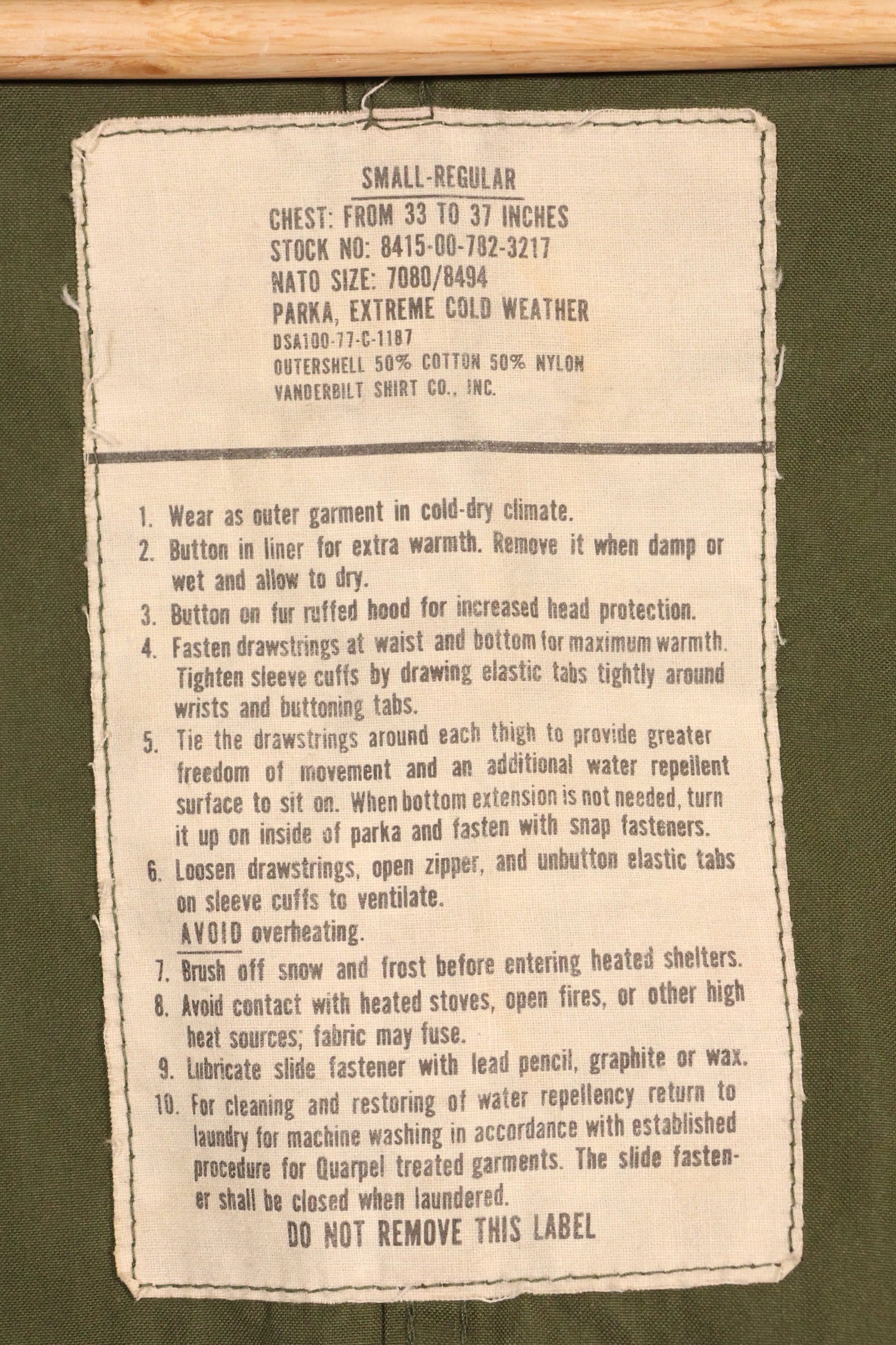 1977年契約　S-R　アメリカ軍　M65　フィールドパーカー　状態良い　中古品