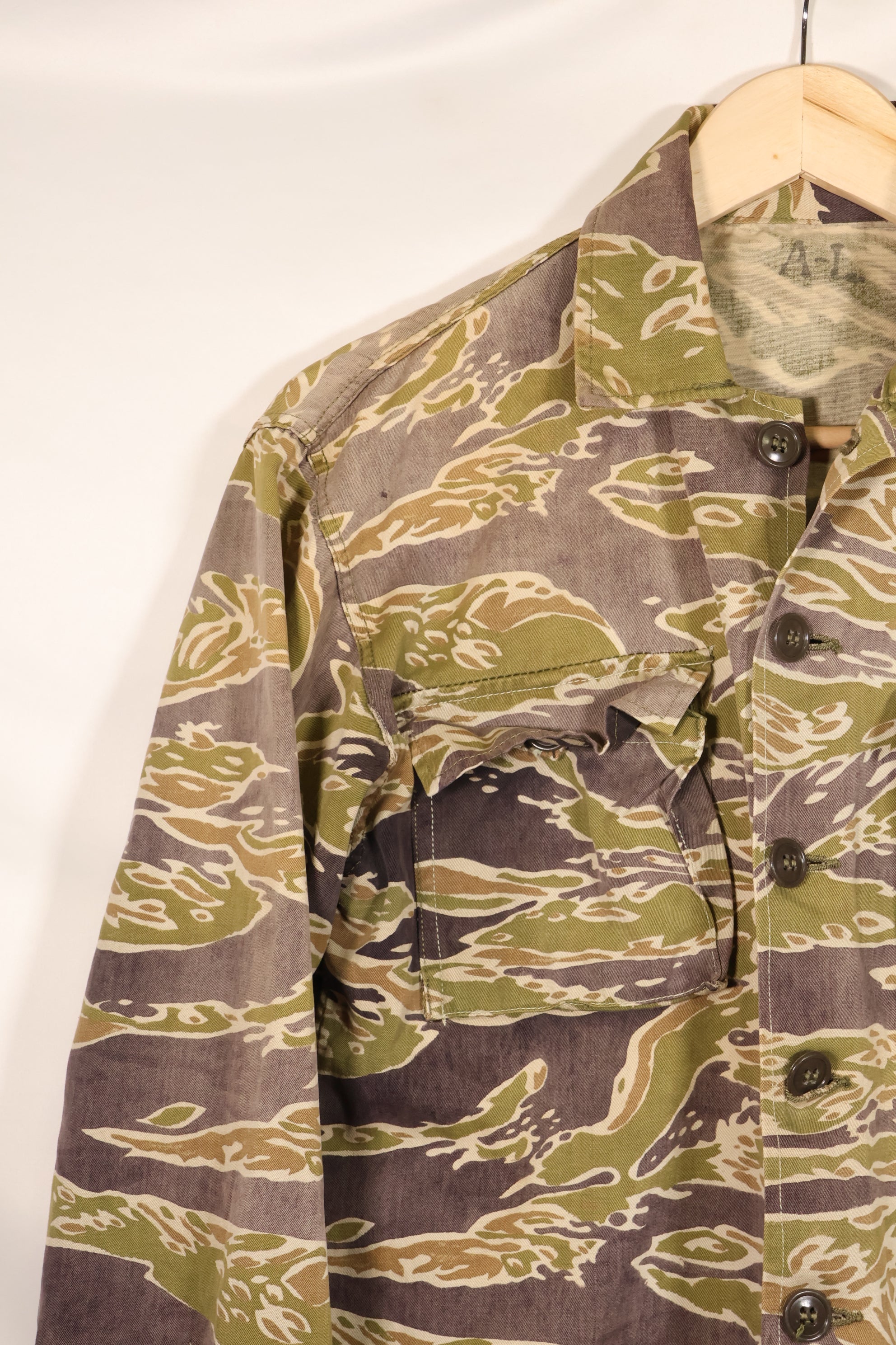 Real Late War Pattern Tiger Stripe Shirt, heavy weight fabric, faded, used.