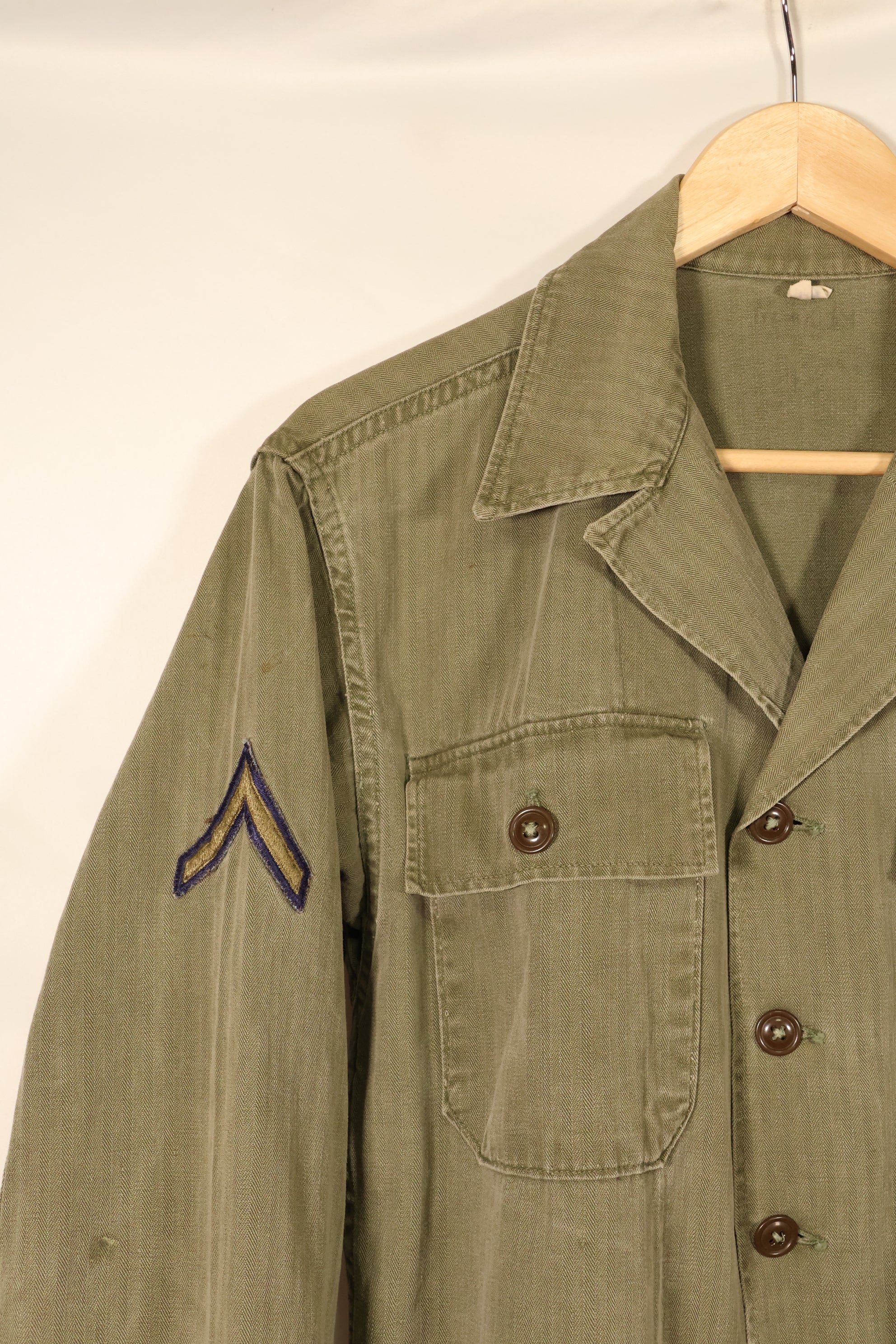 1940年代後半〜50年代　アメリカ陸軍　M-47 HBT　ユーティリティシャツ　パッチ付　中古品