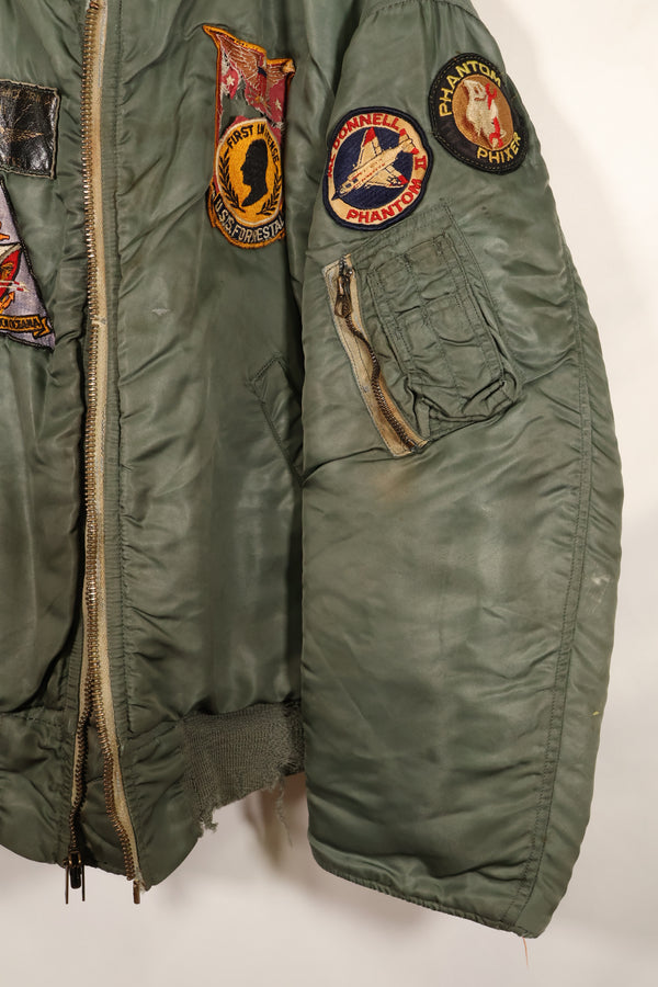 Late 1960's Estimated LARGE US Navy MA-1 Flight Jacket with pilot modifications, used.