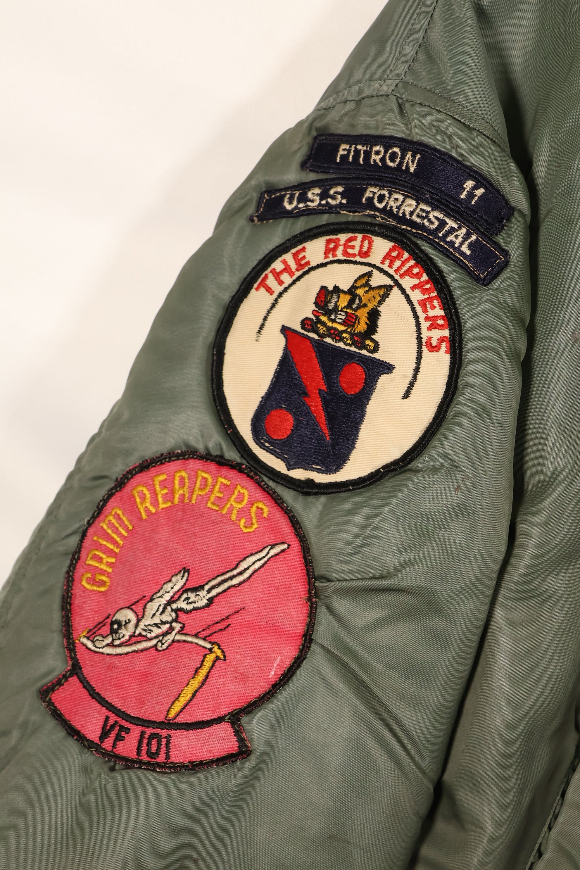 Late 1960's Estimated LARGE US Navy MA-1 Flight Jacket with pilot modifications, used.