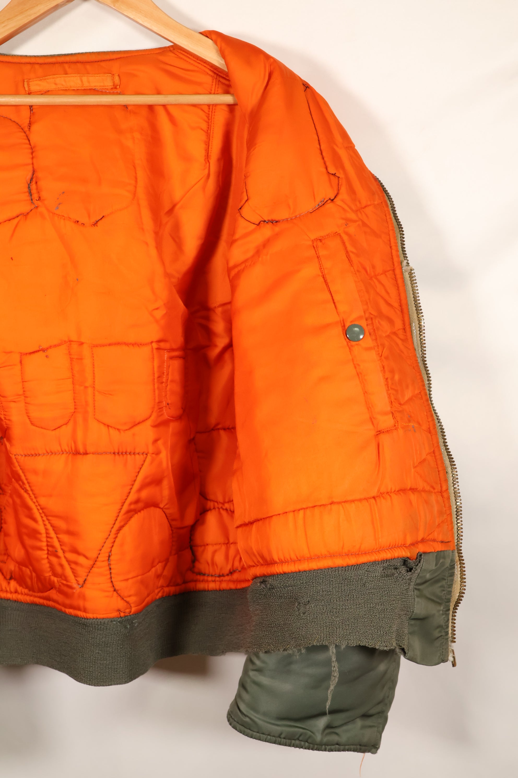 Late 1960's Estimated LARGE US Navy MA-1 Flight Jacket with pilot modifications, used.