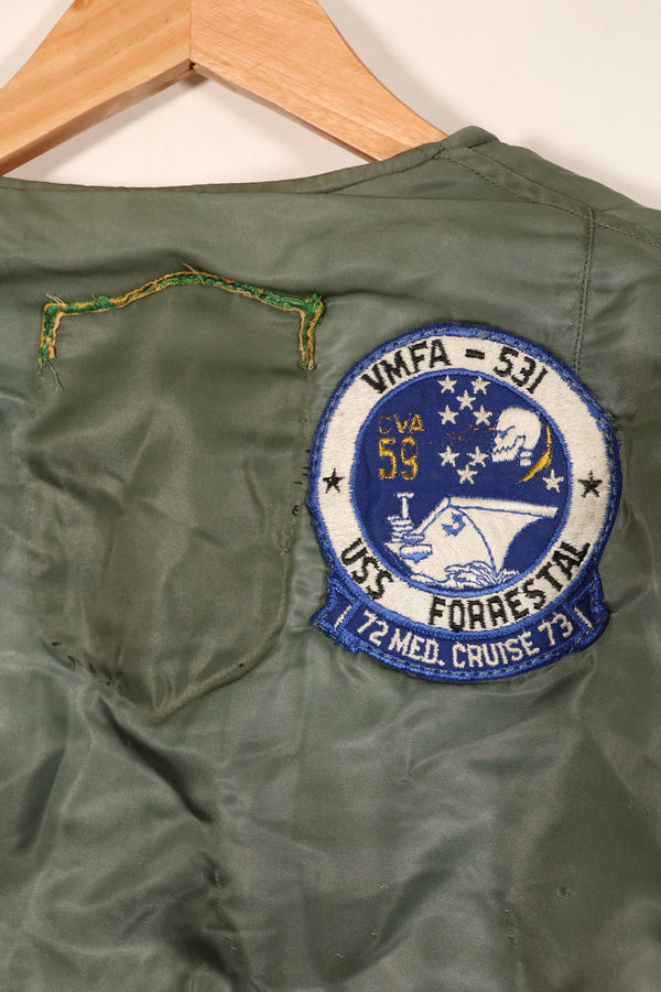 Late 1960's Estimated LARGE US Navy MA-1 Flight Jacket with pilot modifications, used.