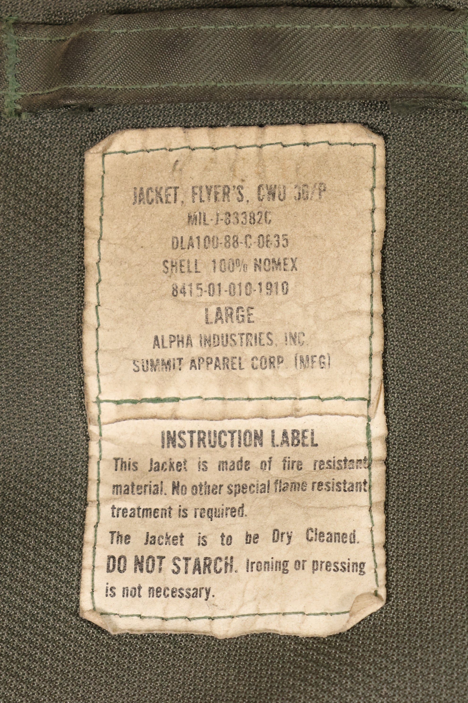 1988年美国空军CWU-36P飞行夹克，浅色，二手，合同编号：L