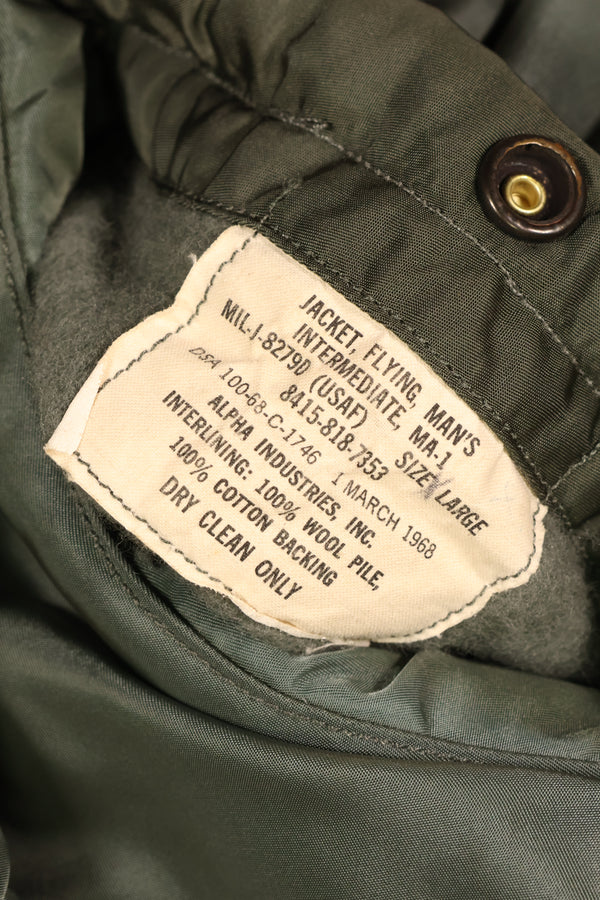 1968 Contract, LARGE, U.S. Air Force (USAF), MA-1 Flight Jacket, Mid-Period Model, Used