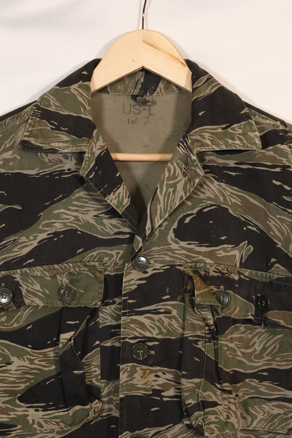 1960年代　US-L　シルバータイガーストライプ　USカットシャツ　半袖カスタム　破れあり