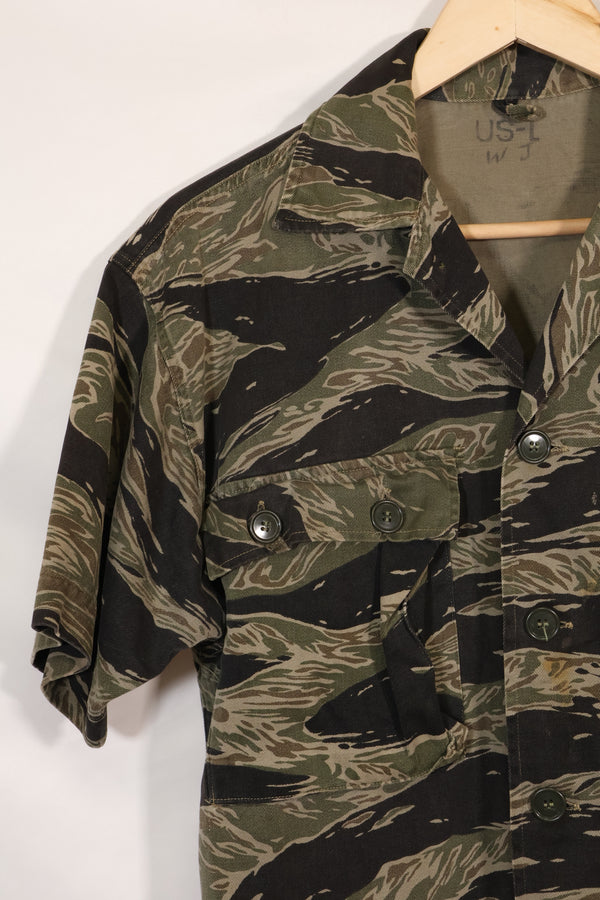 1960年代　US-L　シルバータイガーストライプ　USカットシャツ　半袖カスタム　破れあり