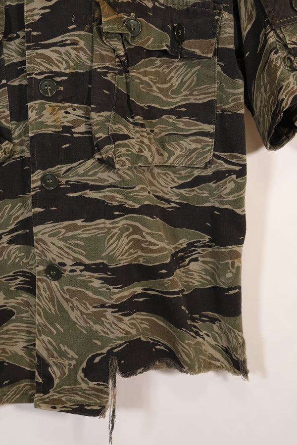 1960年代　US-L　シルバータイガーストライプ　USカットシャツ　半袖カスタム　破れあり