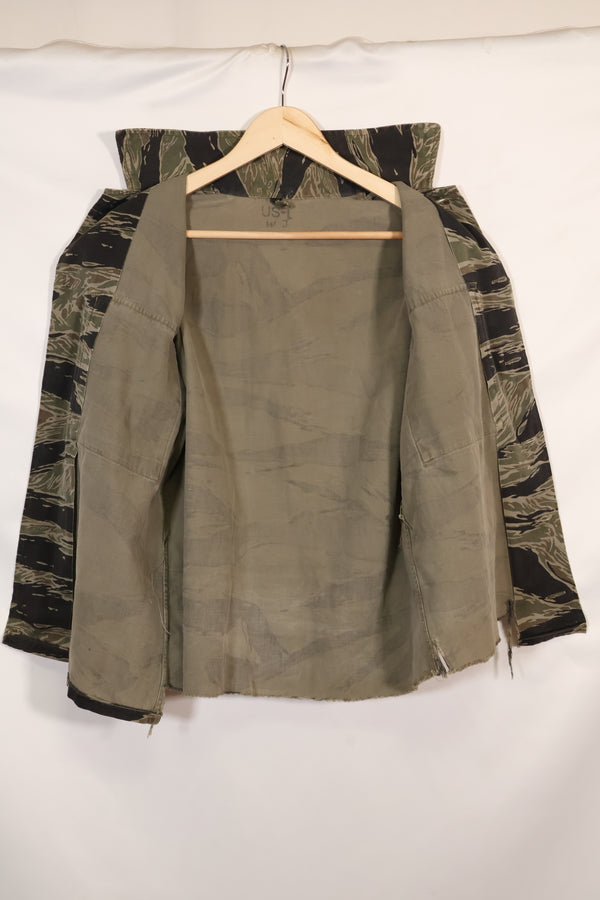 1960年代　US-L　シルバータイガーストライプ　USカットシャツ　半袖カスタム　破れあり