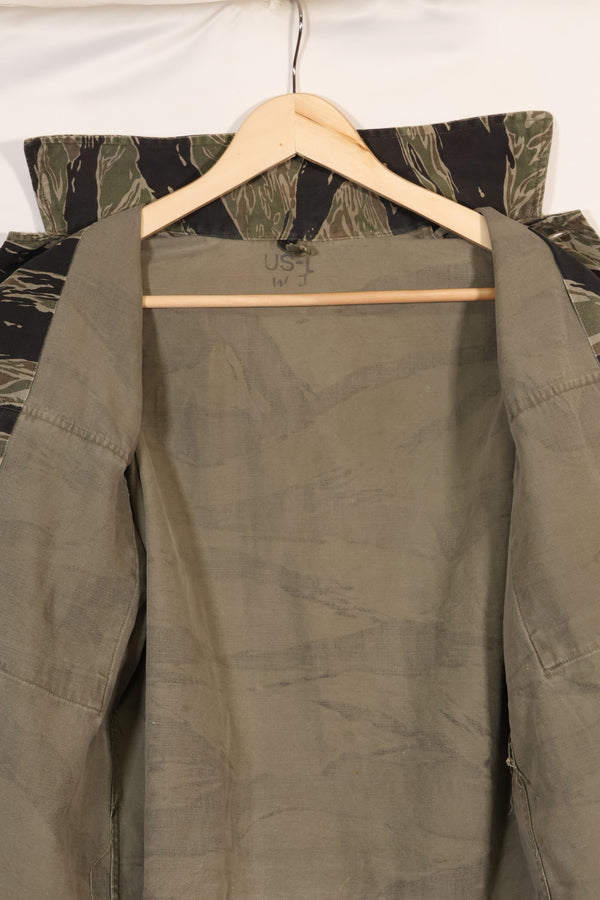 1960年代　US-L　シルバータイガーストライプ　USカットシャツ　半袖カスタム　破れあり