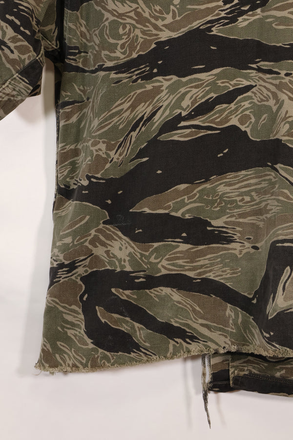 1960年代　US-L　シルバータイガーストライプ　USカットシャツ　半袖カスタム　破れあり