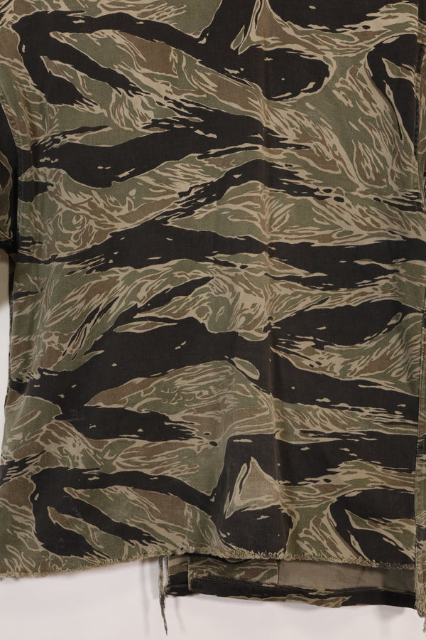 1960年代　US-L　シルバータイガーストライプ　USカットシャツ　半袖カスタム　破れあり