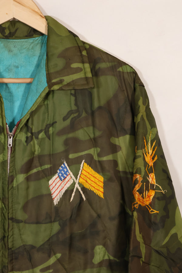 1970-71年　大きめサイズ　ベトナム戦争　迷彩ポンチョ製　ツアージャケット　DA NANG　中古品