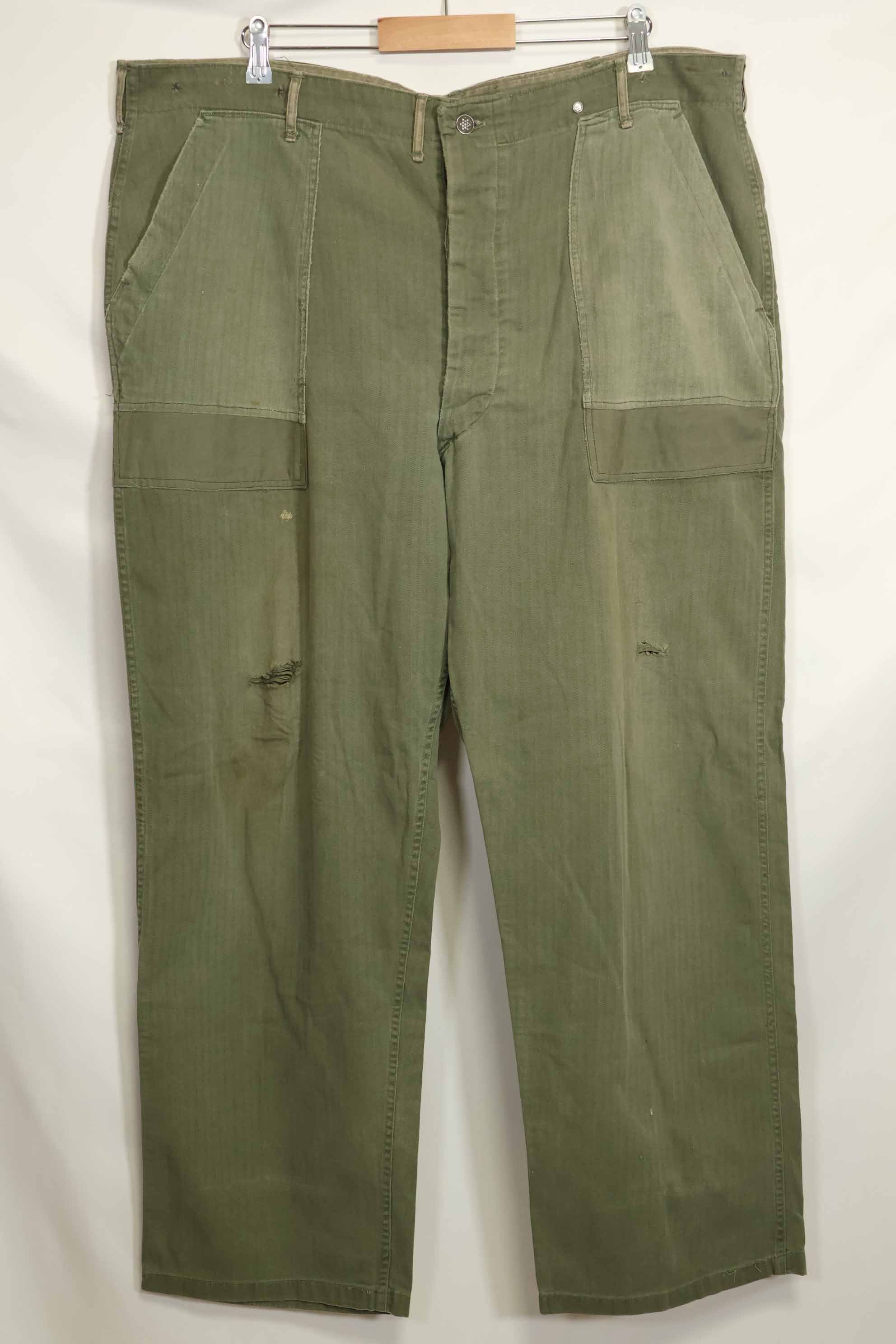 1940年代　アメリカ陸軍　HBT ユーティリティパンツ　大きめサイズ　傷あり　中古品
