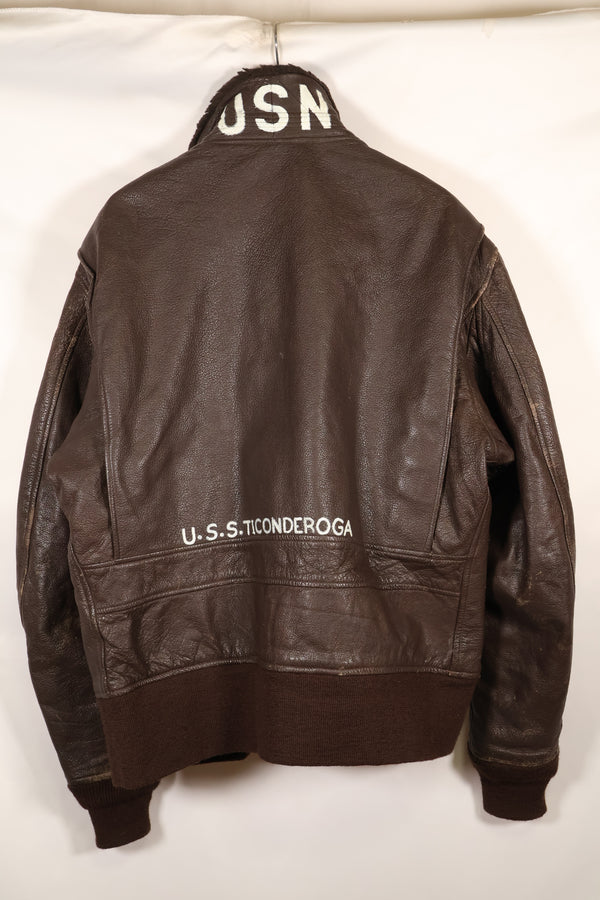 1971 contract size 44 G-1 flight jacket, painted, patches, used.